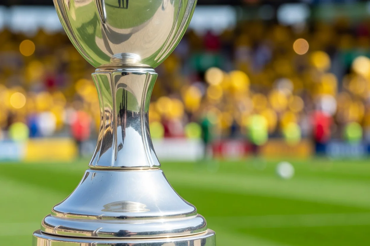 Silver cup trophy base detail with bright bokeh