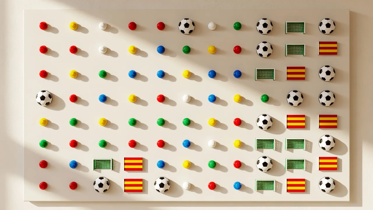 Blank league table board with colourful pins and magnets
