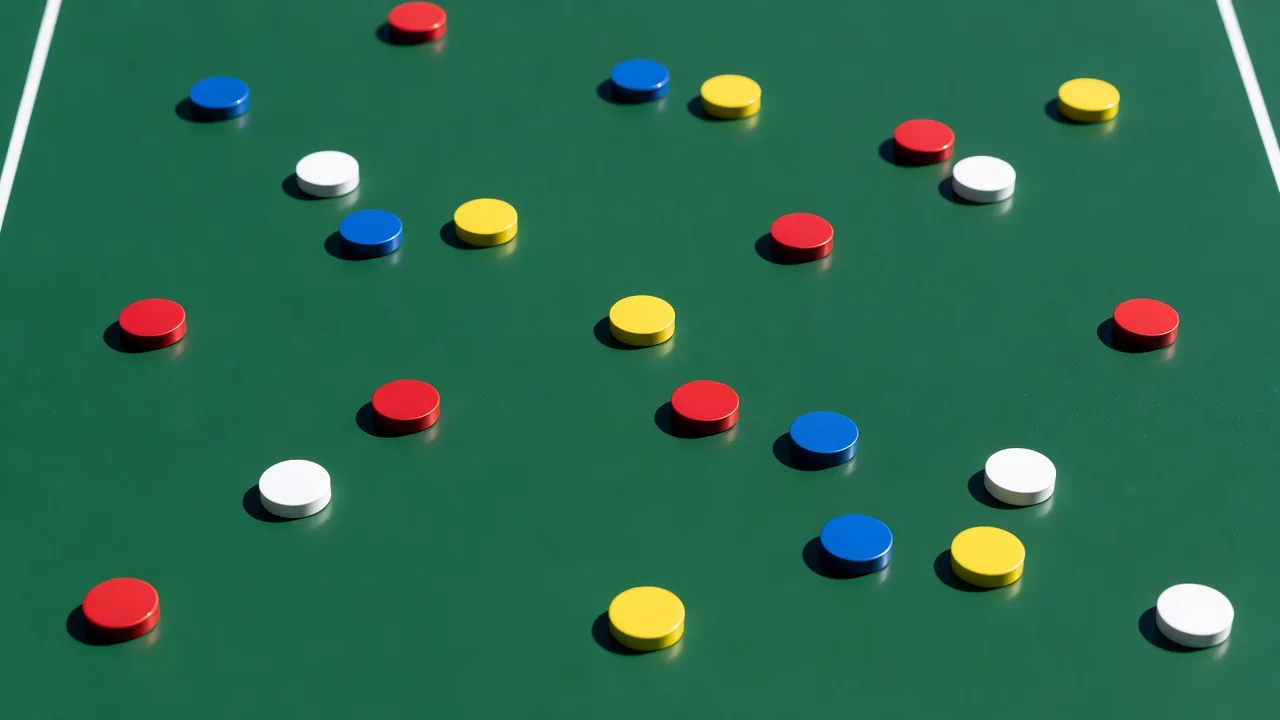 Tactical magnets scattered on a blank green tactics board
