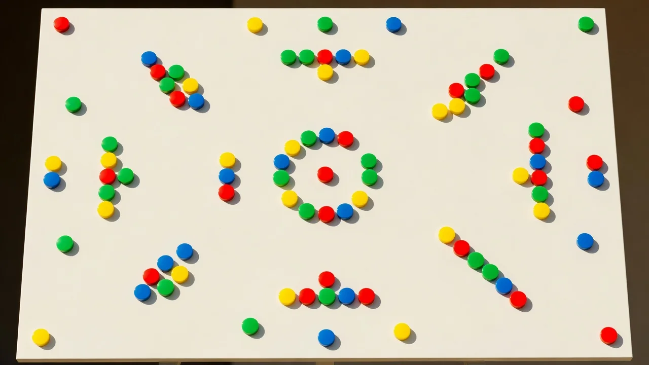 Blank football tactics board with colourful magnetic markers, no text
